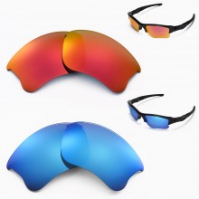 Walleva Two Pairs Polarized Lenses For Oakley Flak Jacket XLJ Sunglasses - Fire Red + Ice Blue